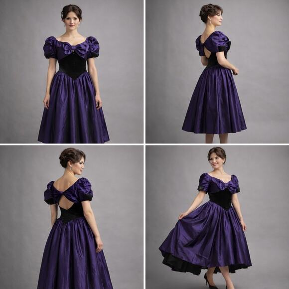 Loralie Dresses & Skirts - Vintage Loralie 80s Purple Dress Sz 12 Party Prom Taffeta Drop Waist Velvet